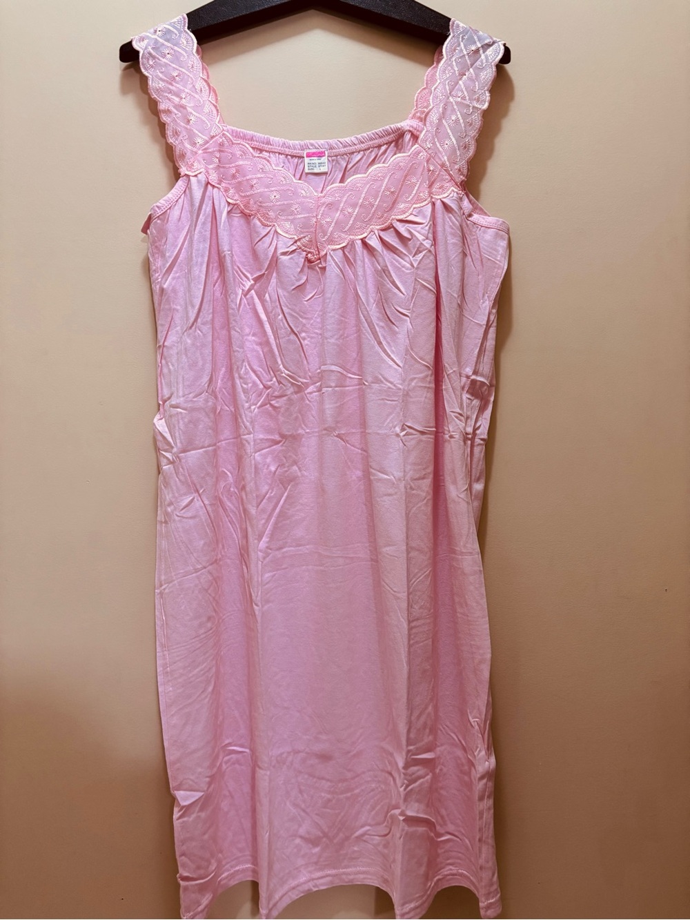 Soft Pink Lace-Trim Nightgown